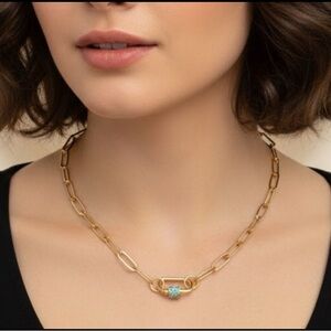 18K Gold Plated Locked Heart Carabiner Necklace Titanium Steal Womens Jewelry